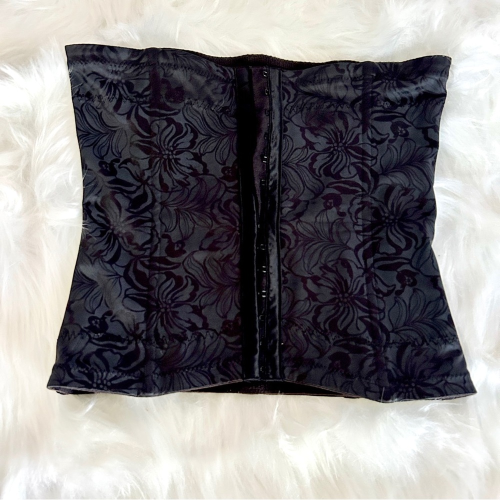Instant Slimmer Jacquard Satin Maidenform Corset Waist Cincher‎ Floral Black EUC